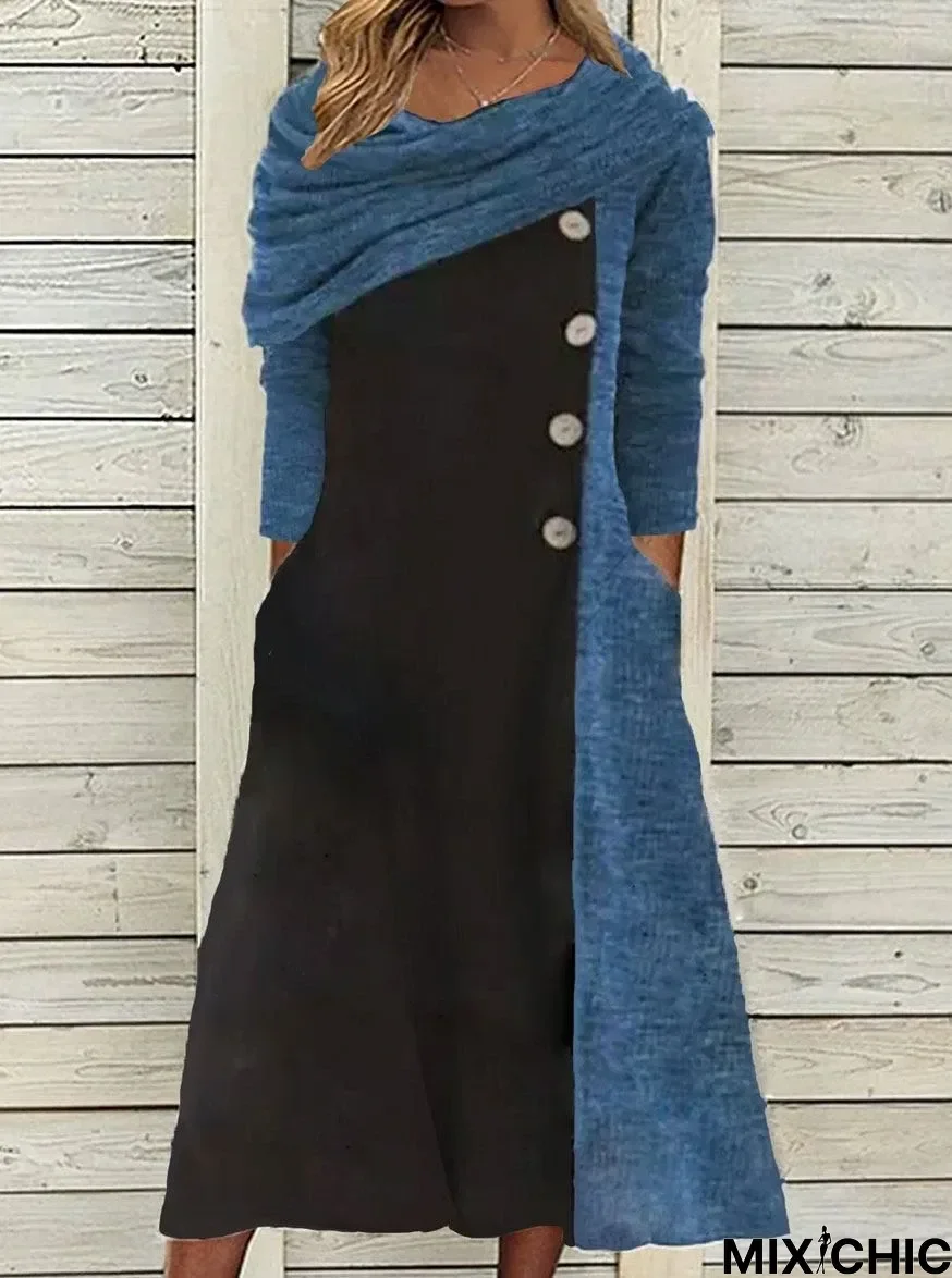 Patchwork Loose Casual Maxi Dress Black Dresses