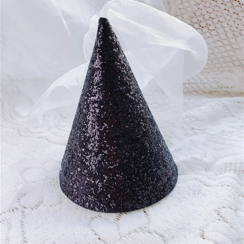 INS Shiny Glitter Felt Birthday Hat Baby Shower Banquet Party Hats For Boys Girls Children's Day Decoration Headband Photo Props