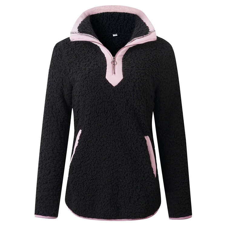 Women's Fleece Sweatshirt Half Zipped Stand Collar Warm Sweatshirt