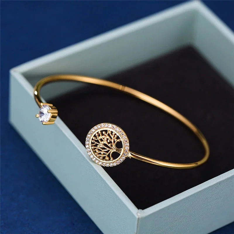 Dainty Zircon Encrusted Tree of Life Adjustable Bracelets