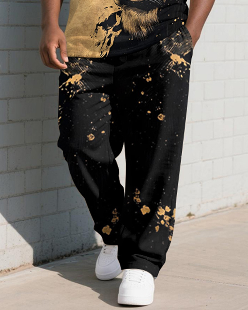 Big & Tall Men's Lion Print Tank Trousers Suit