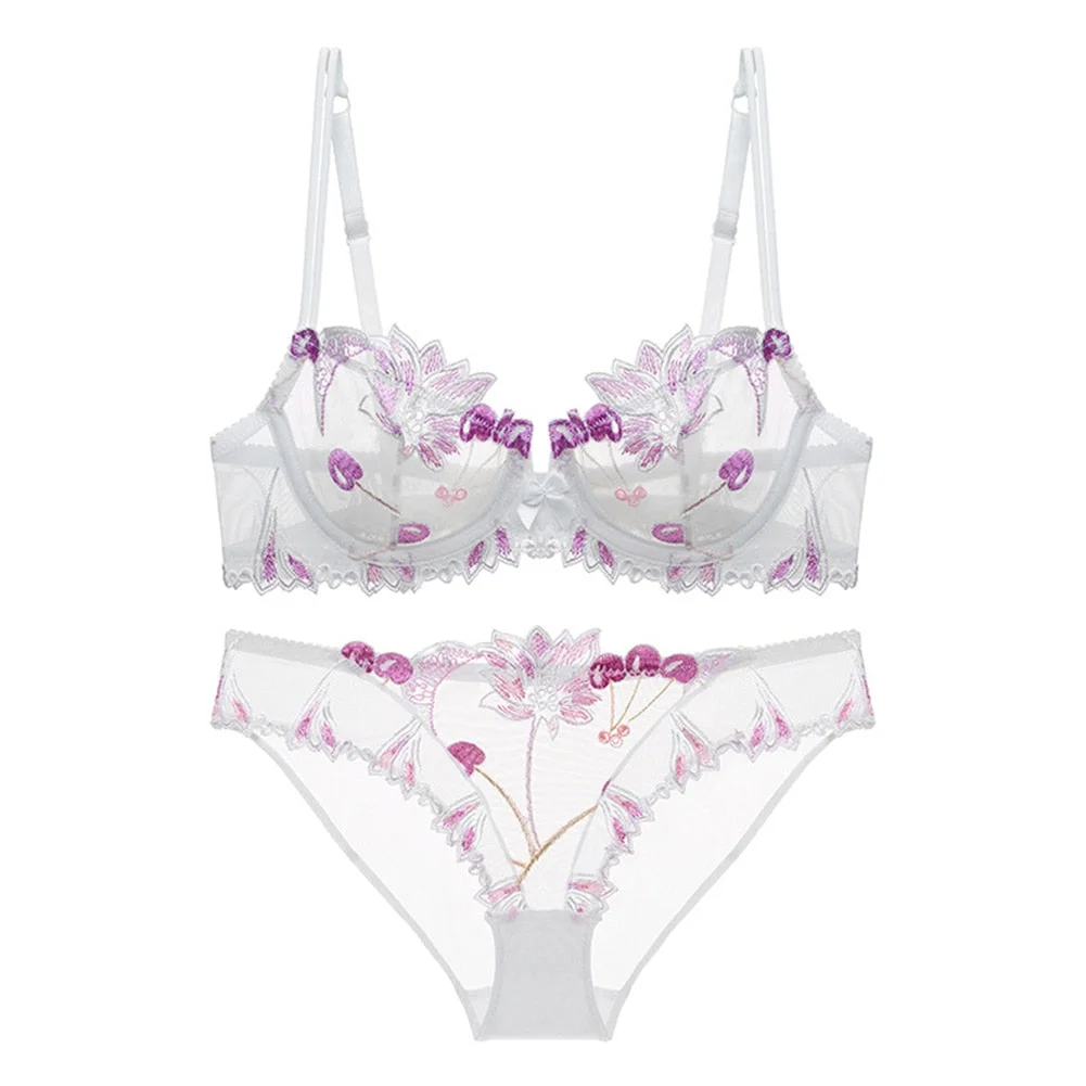 Varsbaby Sexy Lingerie Floral Lace Transparent Breathable Women's Underwear Bra Set for Women