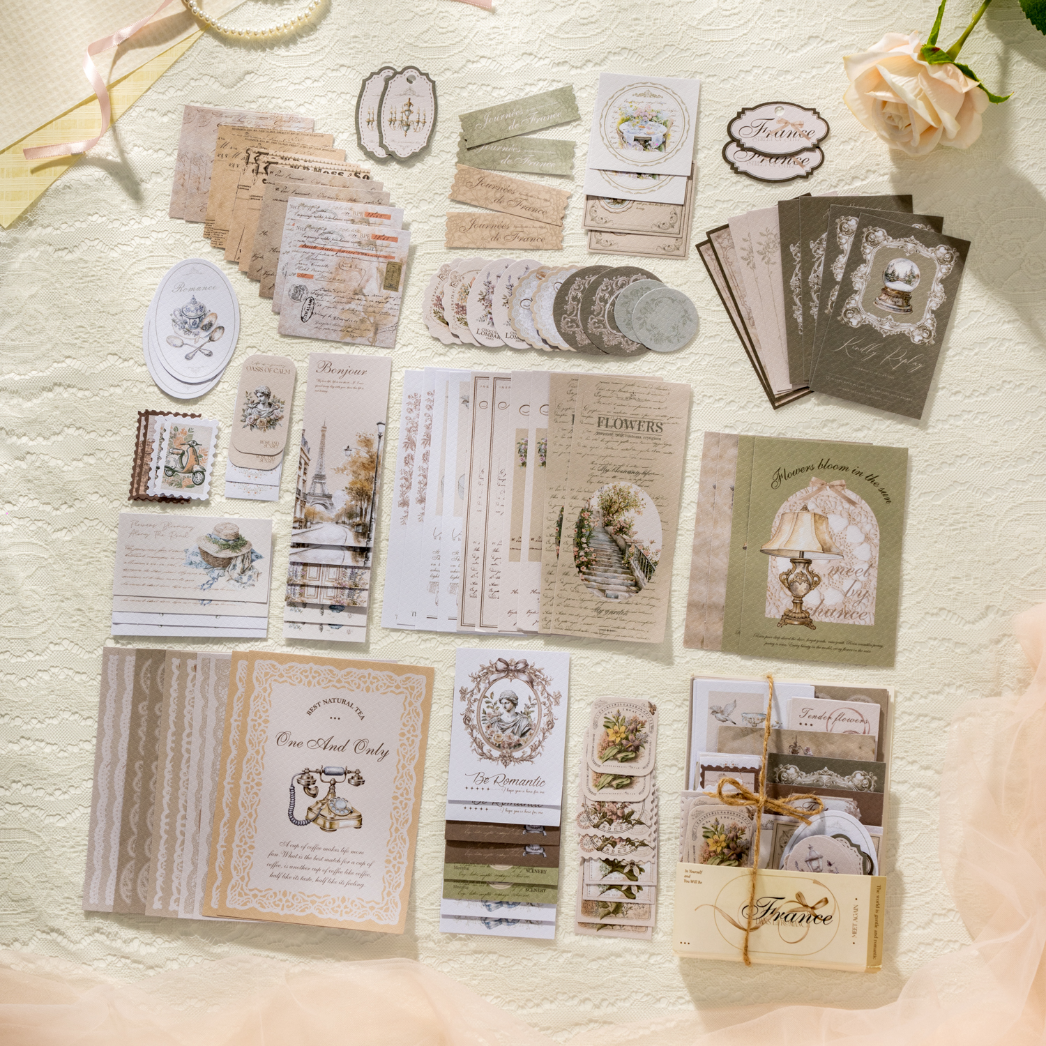 스티커 - 프랑스 로맨틱 시리즈 빈티지 꽃 라벨