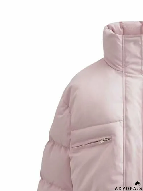 Snap and Zip Closure Drawstring Cropped Winter Coat