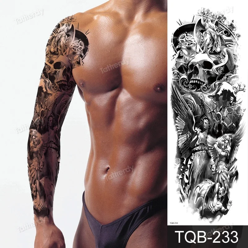 fake tattoo man boy black geometric temporary tattoo machine mechanical fake henna tattoo sticker large big size body art decal
