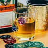 Handmade Whiskey Glass with Embedded Purple Multi-Sided Dice, Cocktail Glass 10 oz