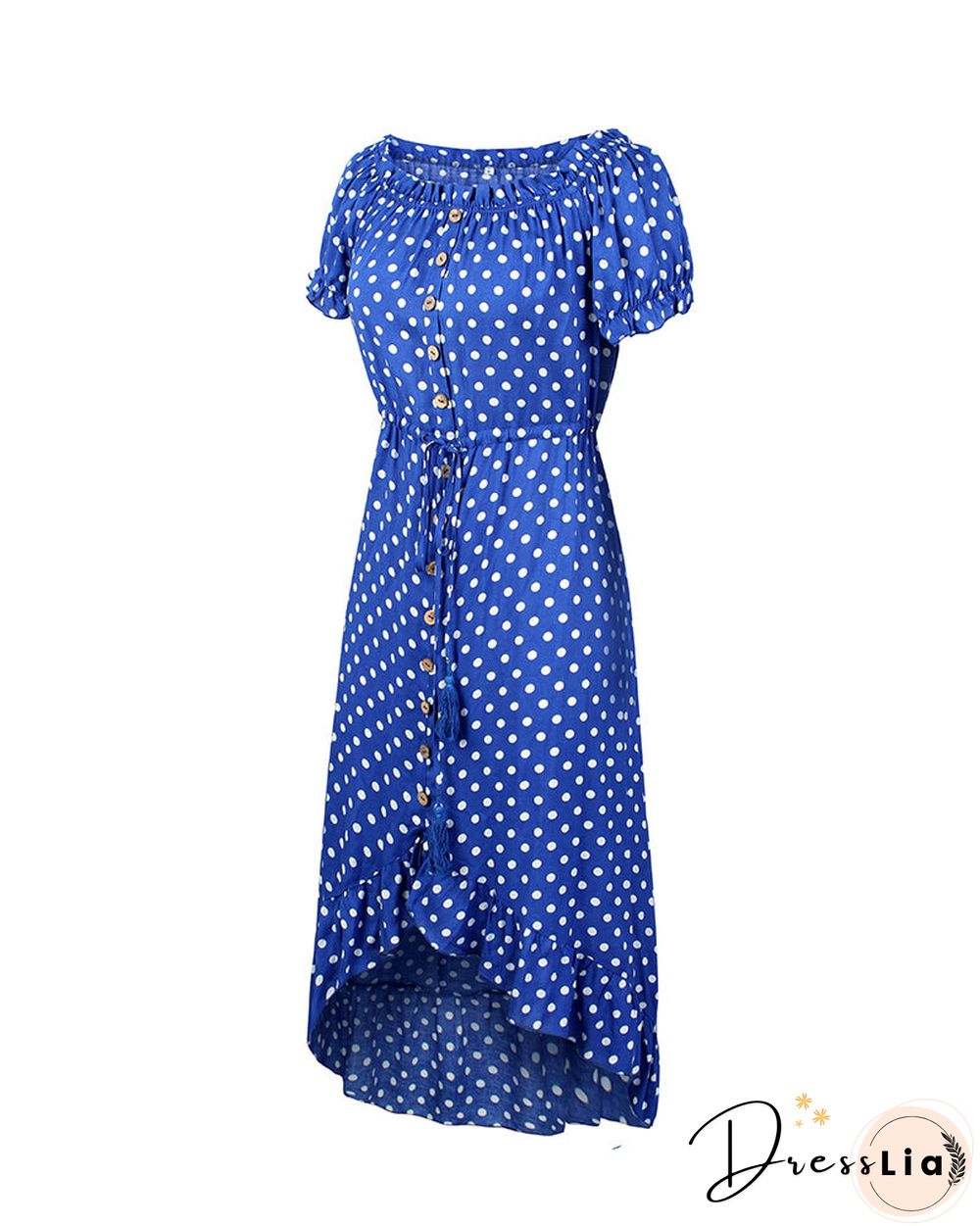 Off Shoulder Polka Dot Button Down Maxi Dress