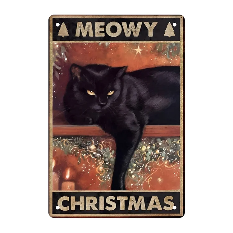 Cat A Meawy Christmas- Vintage Tin Signs/Wooden Signs - 7.9x11.8in & 11.8x15.7in
