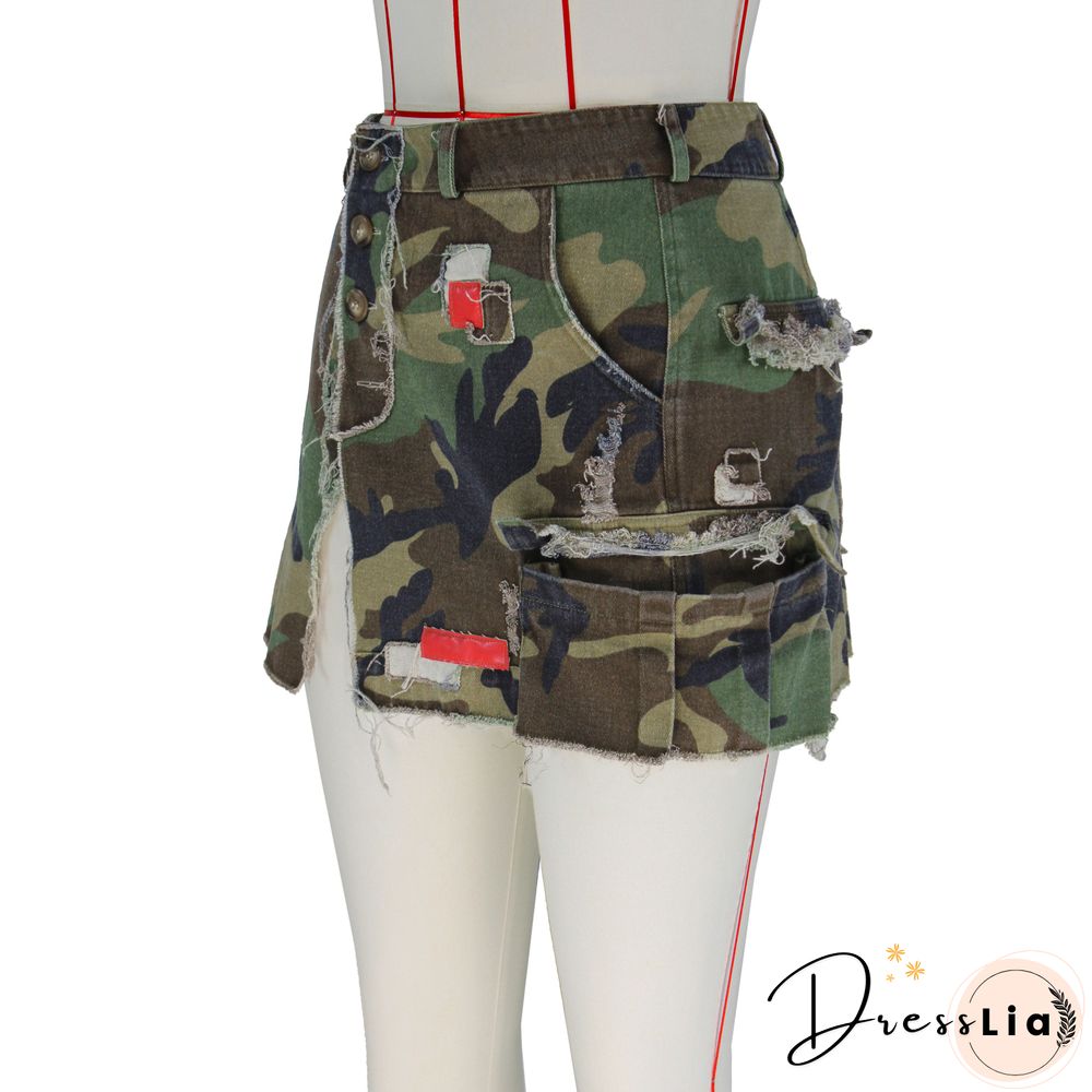 Y2K Street Camouflage Patch High Waist Denim Skirts