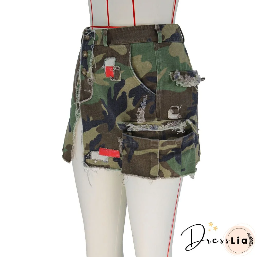 Y2K Street Camouflage Patch High Waist Denim Skirts