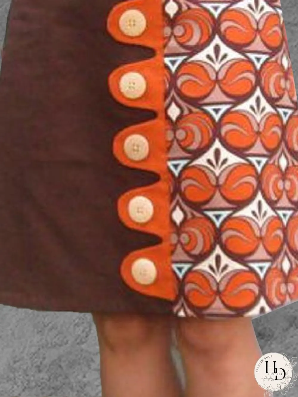 Orange Casual A-Line Floral-Print Skirt