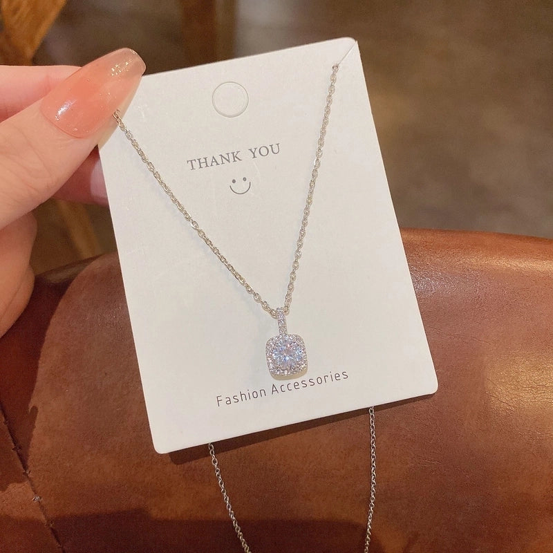 Modern Style Geometric Heart Shape Bow Knot Titanium Steel Copper Plating Inlay Zircon Pendant Necklace