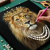 DIY Pearl Painting Crown Lion for Home Wall Decor with Frame(25x25cm)