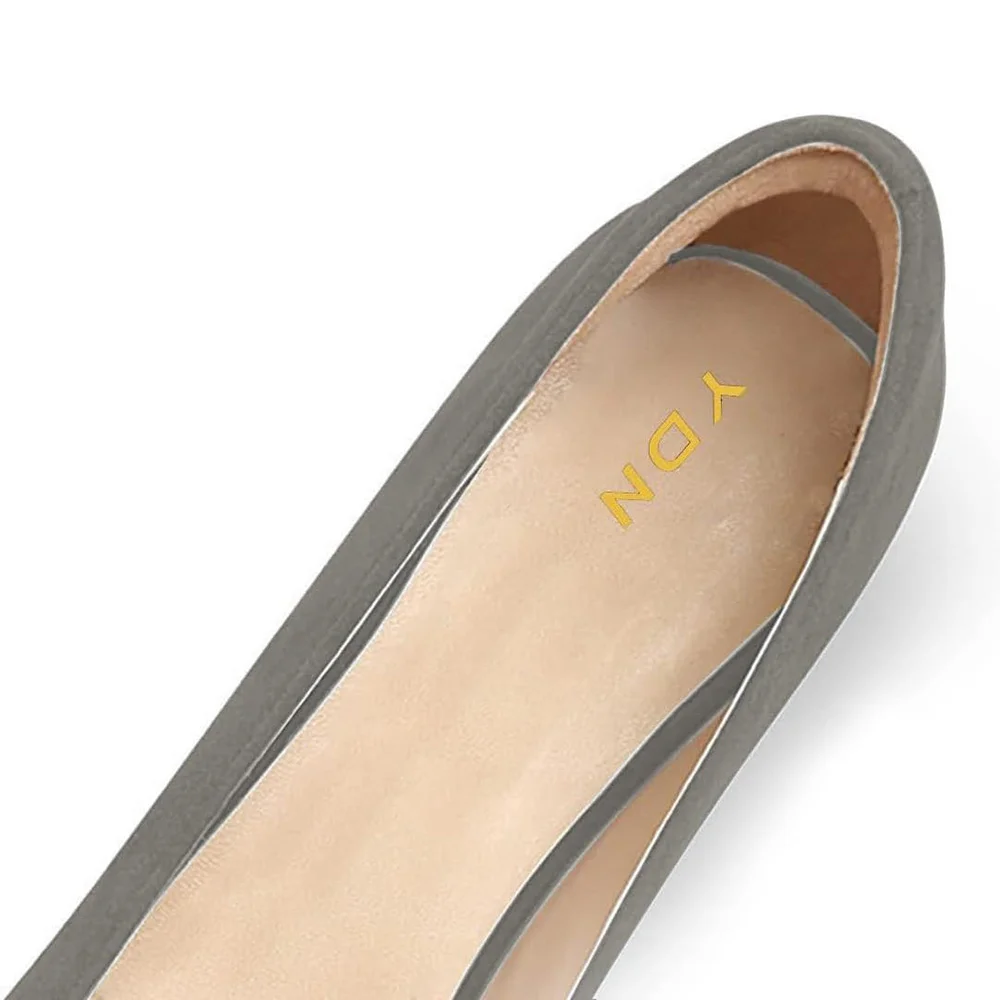 Grey Square Toe Low Heel Slip-On Pumps Shoes with Fringe