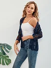 Elegant Floral Lace Cardigan - 3/4 Sleeve, Sheer, Open Front Design - Versatile for Casual or Evening Wear, Women's Fashion Top