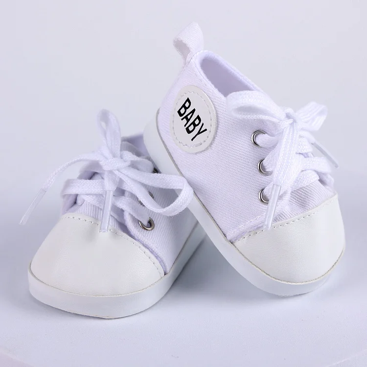 17"-20" White Canvas Shoes Accessories for Reborn Baby Dolls