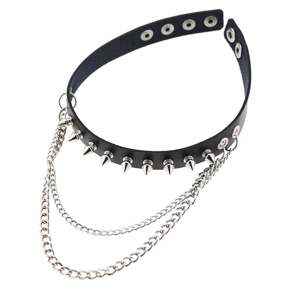 Punk Rivets Chain-trimmed PU Choker