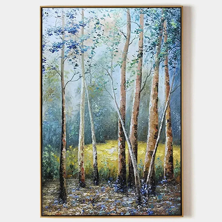 BIRCHLIGHT GLADE: Vertical Forest Landscape Oil Painting（Canvas painting）