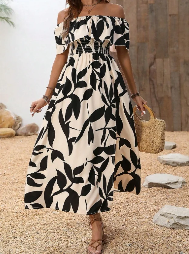 Nigikala Nigikala Summer New Sexy Body-Print Shoulder Dress