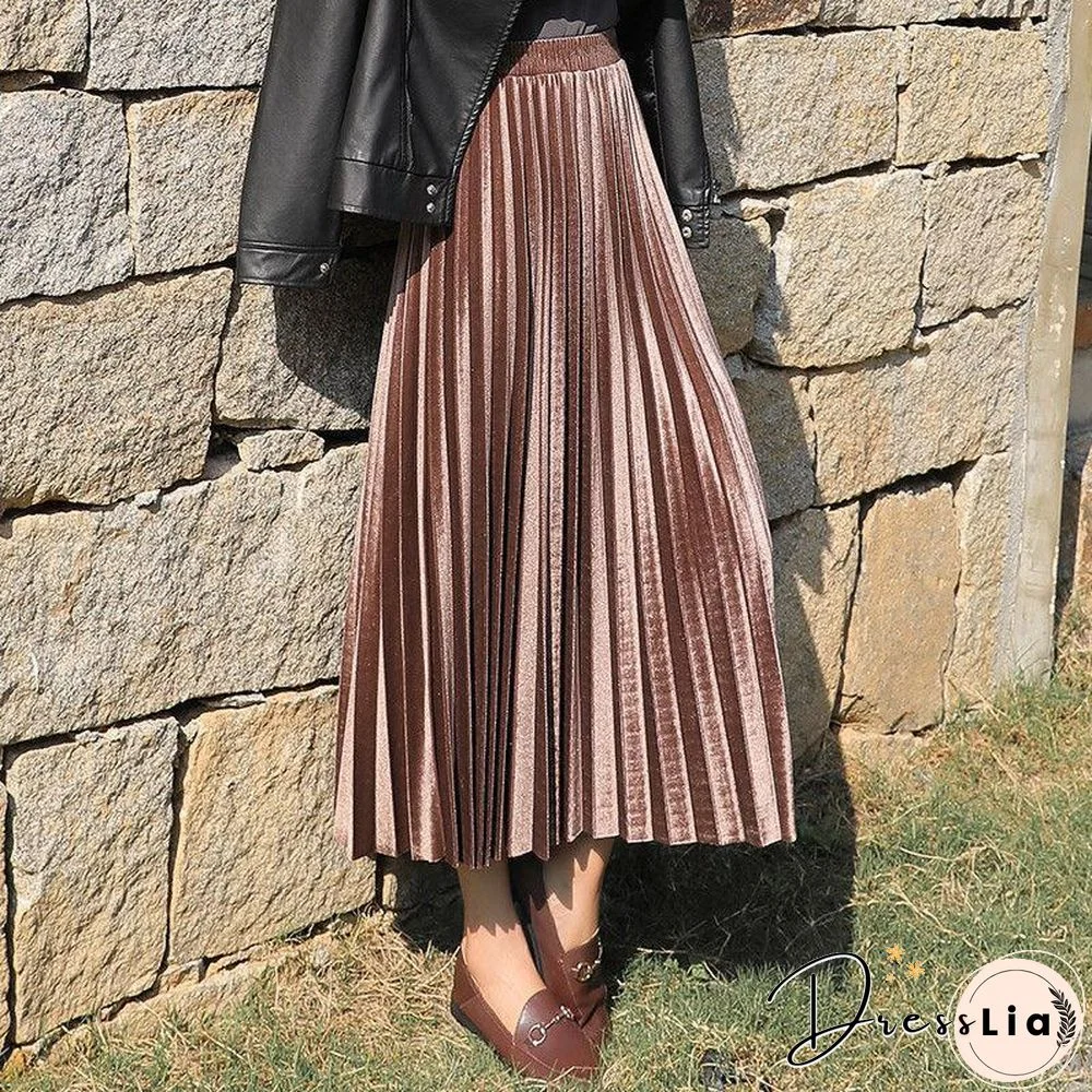 Fasion High Waist Pleated Velvet Skirt