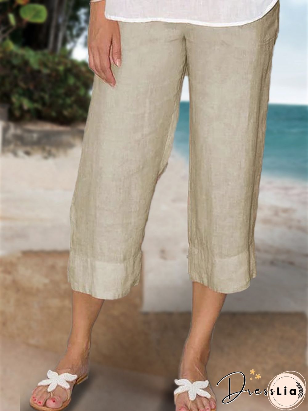 Woman Solid Plus Size Elastic Waist Solid Short Pants