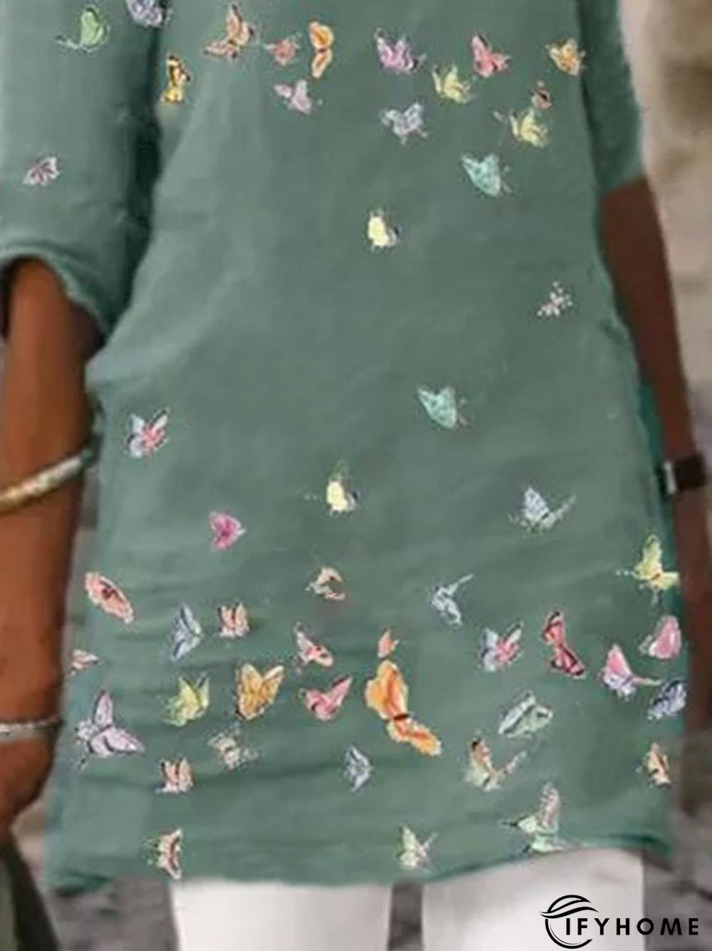 Vintage Half Sleeve Butterflies Printed Casual Tops | IFYHOME