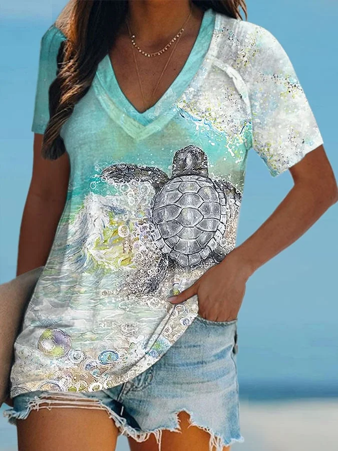 🔥Buy 3 Get 10% Off🔥Women's Hawaiian Sea Turtles Print  Casual T-Shirt