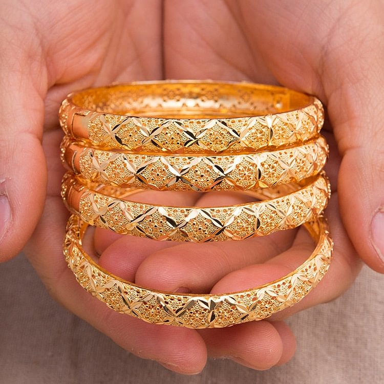 4Pcs/lot 24K Dubai Fashion Women Bangle Copper Jewelry Wedding Bangles