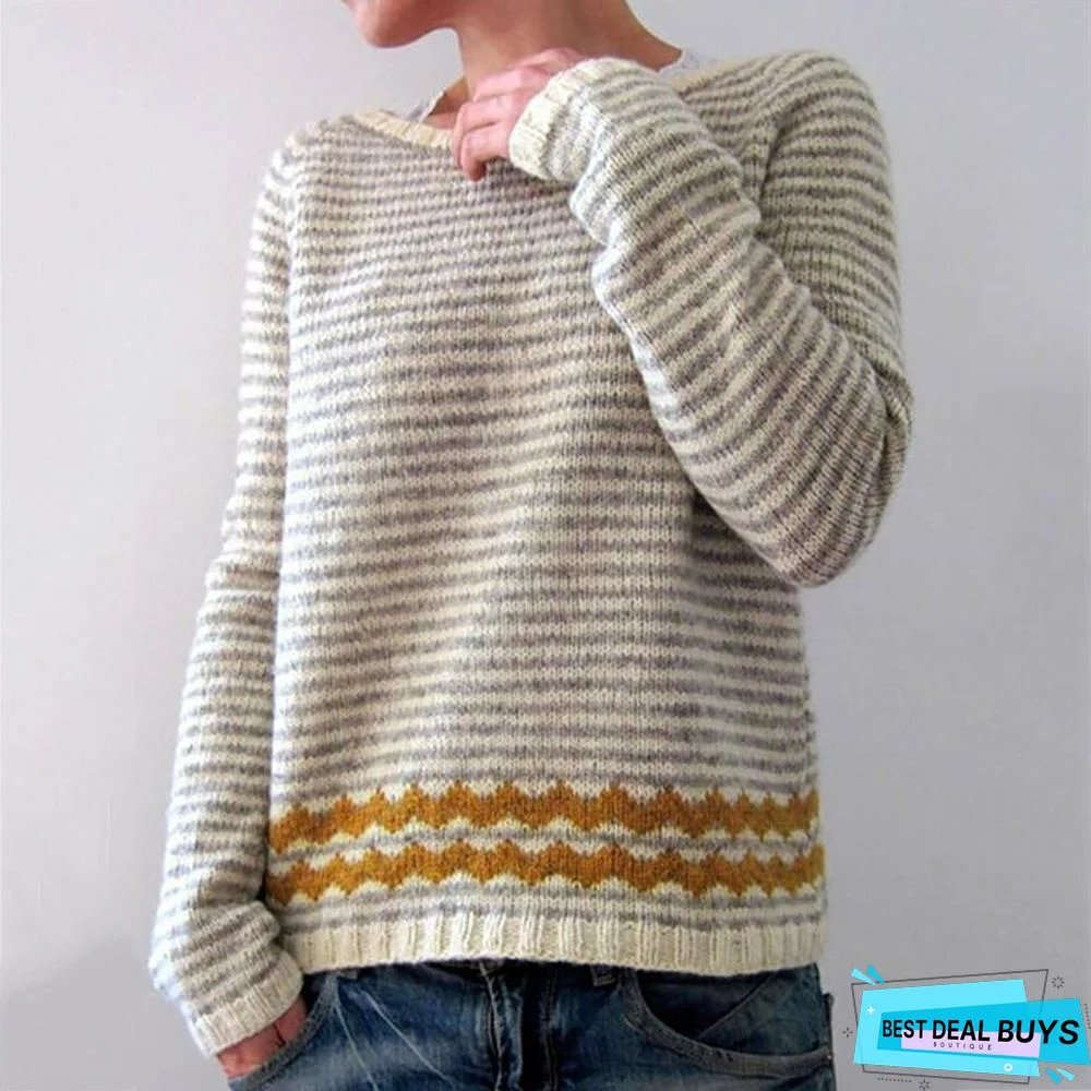 Plus Size Casual Striped Sweaters