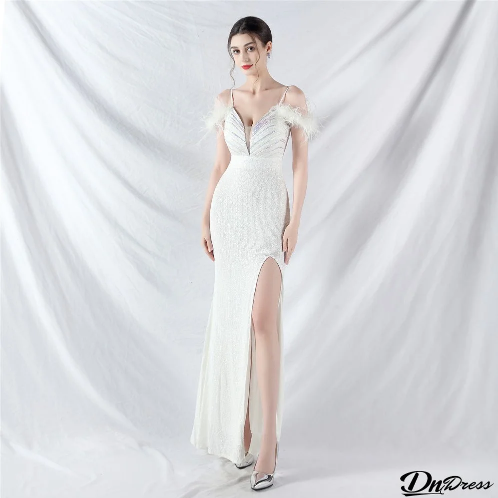 Strap Off Shoulder Long Sequins Formal Party Evening Dress