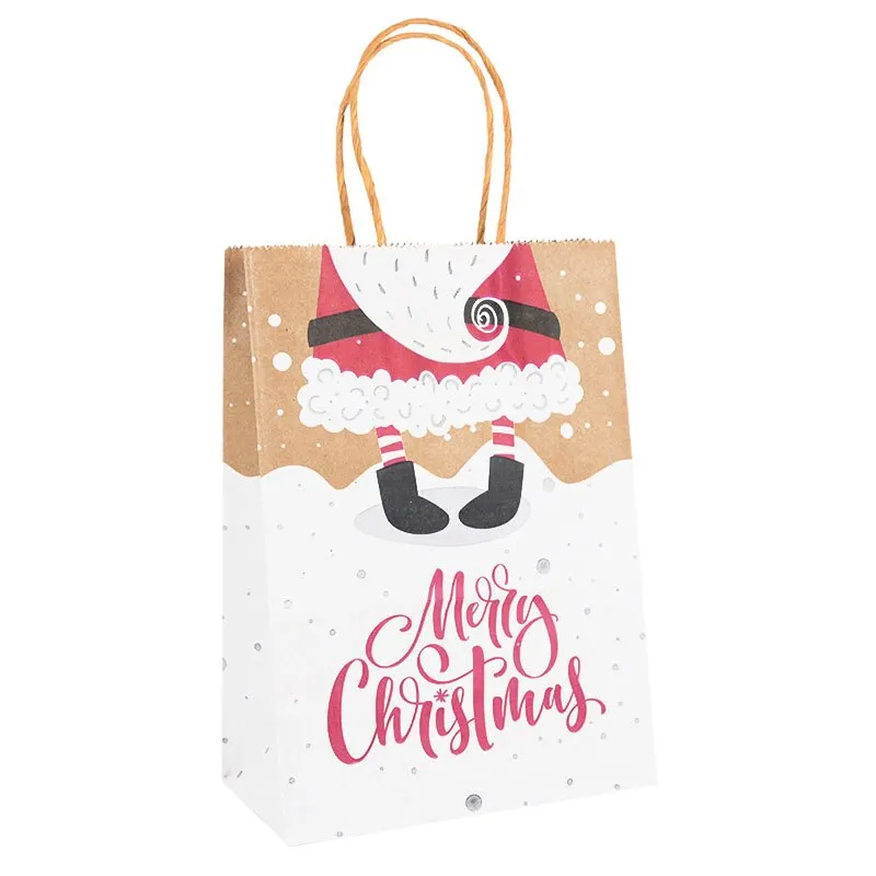 5pcs Kraft Paper Gift Bags Snowflakes Merry Christmas Candy Cookie Packaging Bag Boxes 2022 New Year Party Natal Kids Favors