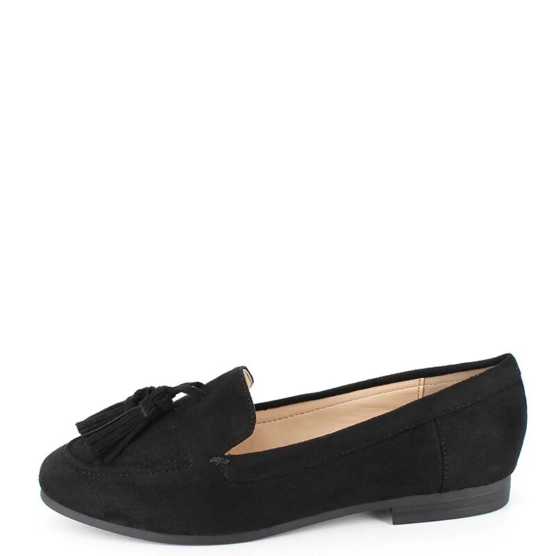 TAAFO Black Fringe Round Toe Woman's Flats Loafers Ladies Tassel Casual Shoes