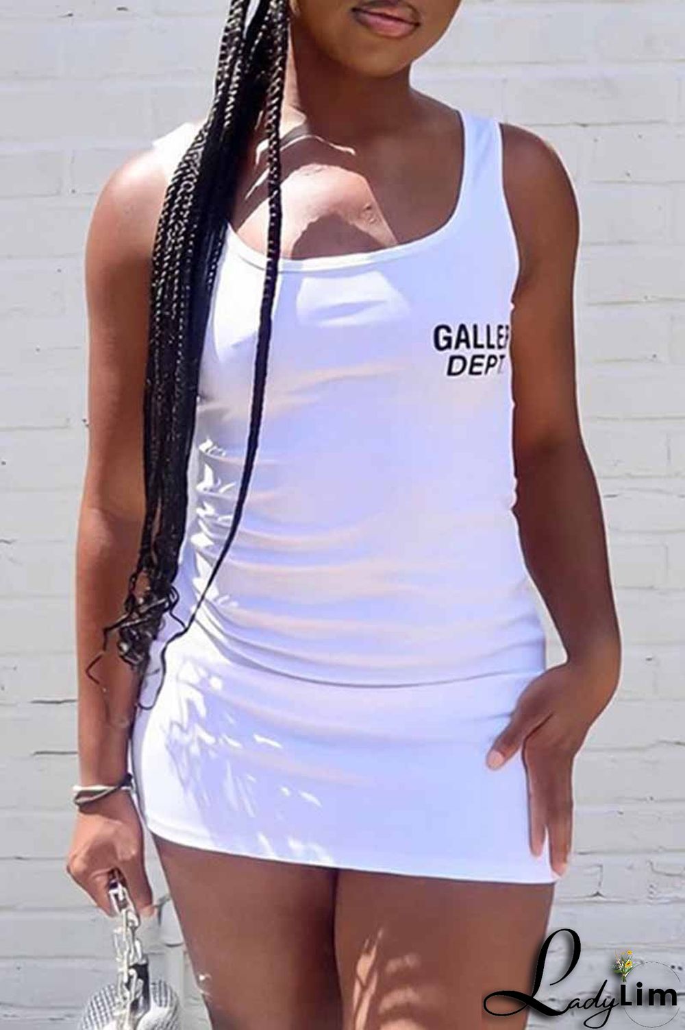 Grey Street Print Letter U Neck One Step Skirt Dresses