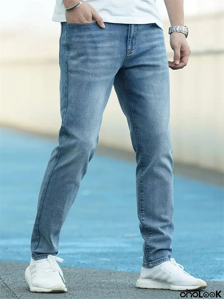 Men's Cosy Spring Autumn Straight Leg Light Blue Jeans