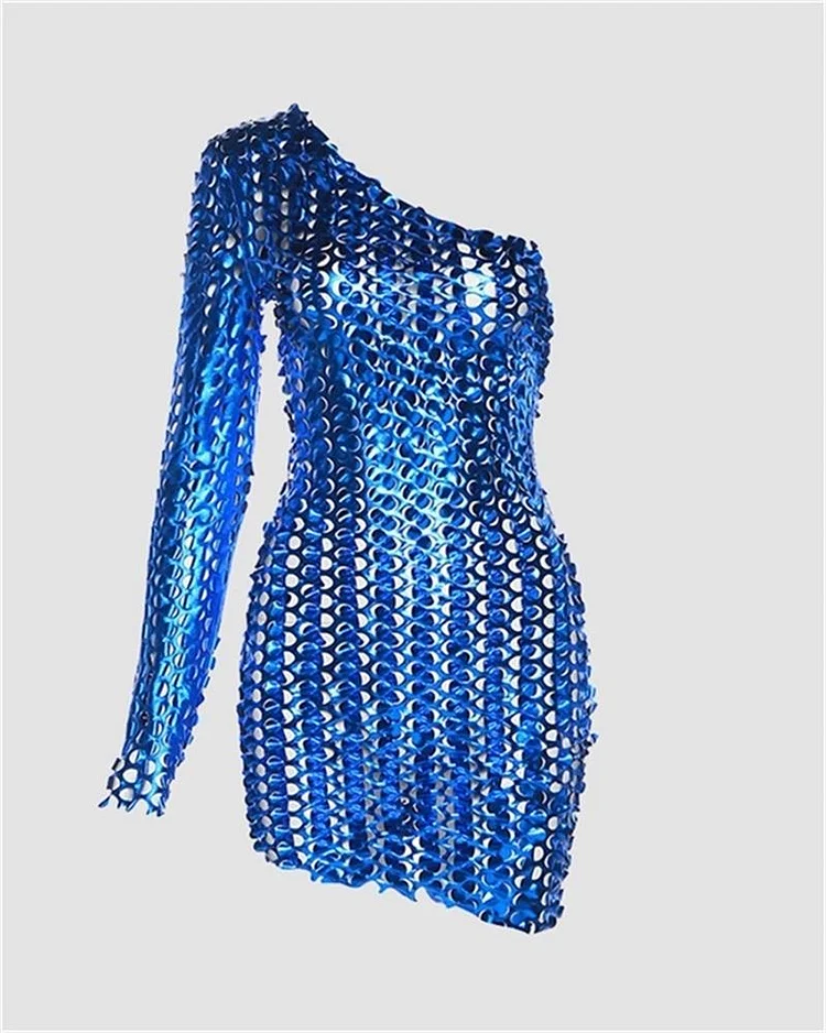 Nightclub Sequin One-Sleeved Dress