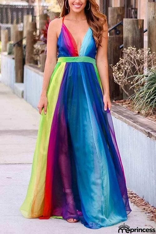 V Neck Backless Maxi Dress