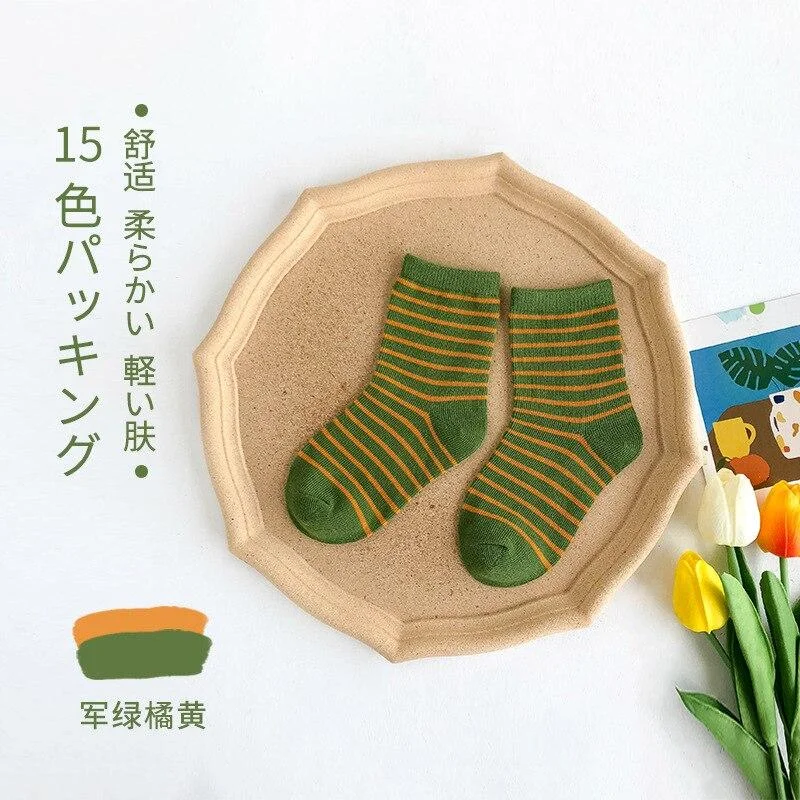 YWHUANSEN 1 to 12 Yrs 15 Colors Spring Summer Striped Short Socks For Children Cotton Kids Socks Colorful Knitted Socks Boy Girl