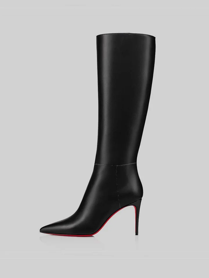 100mm Women's Stylish Zipper Pointed Toe Red Bottoms Pumps High Heels Knee Boots