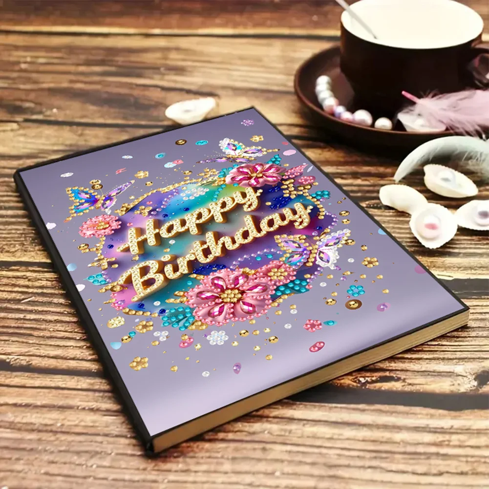 2pcs 50-Page A5 Flowers and Text Diamond Painting Notebook for Adults Gift