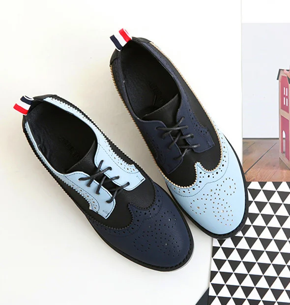 Blue and Navy Wingtip Brogues Lace-Up Oxfords Vintage Shoes Vdcoo