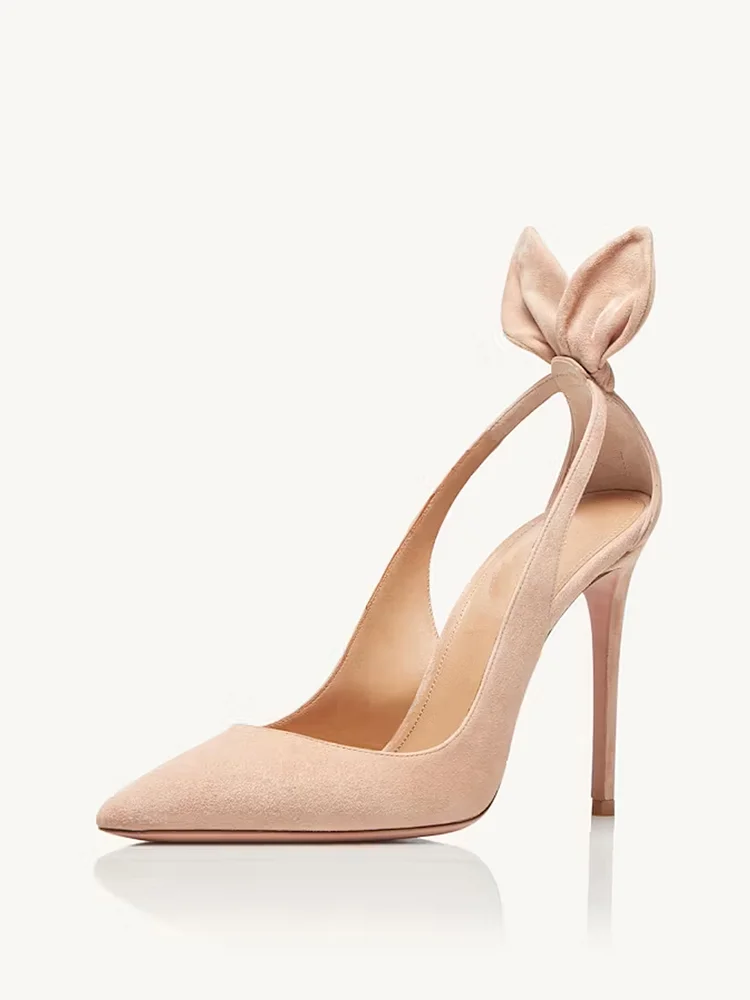 100mm Women's  Stiletto Apricot Bottom High Heels Party Shoes Cute Bow Tie Pumps