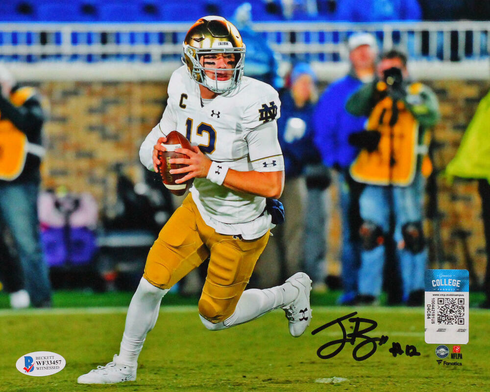 Ian Book Autographed Notre Dame Running w/ Ball 8x10 FP Photo Poster painting- Beckett W *Black