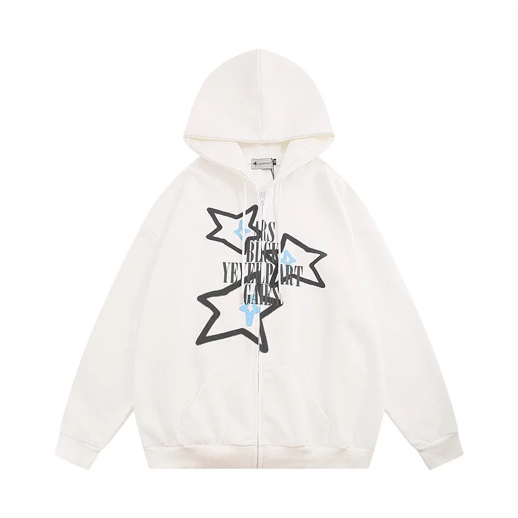 Men Hoodie XINGX Printed Full-Zip Cardigan Hooded Sweater