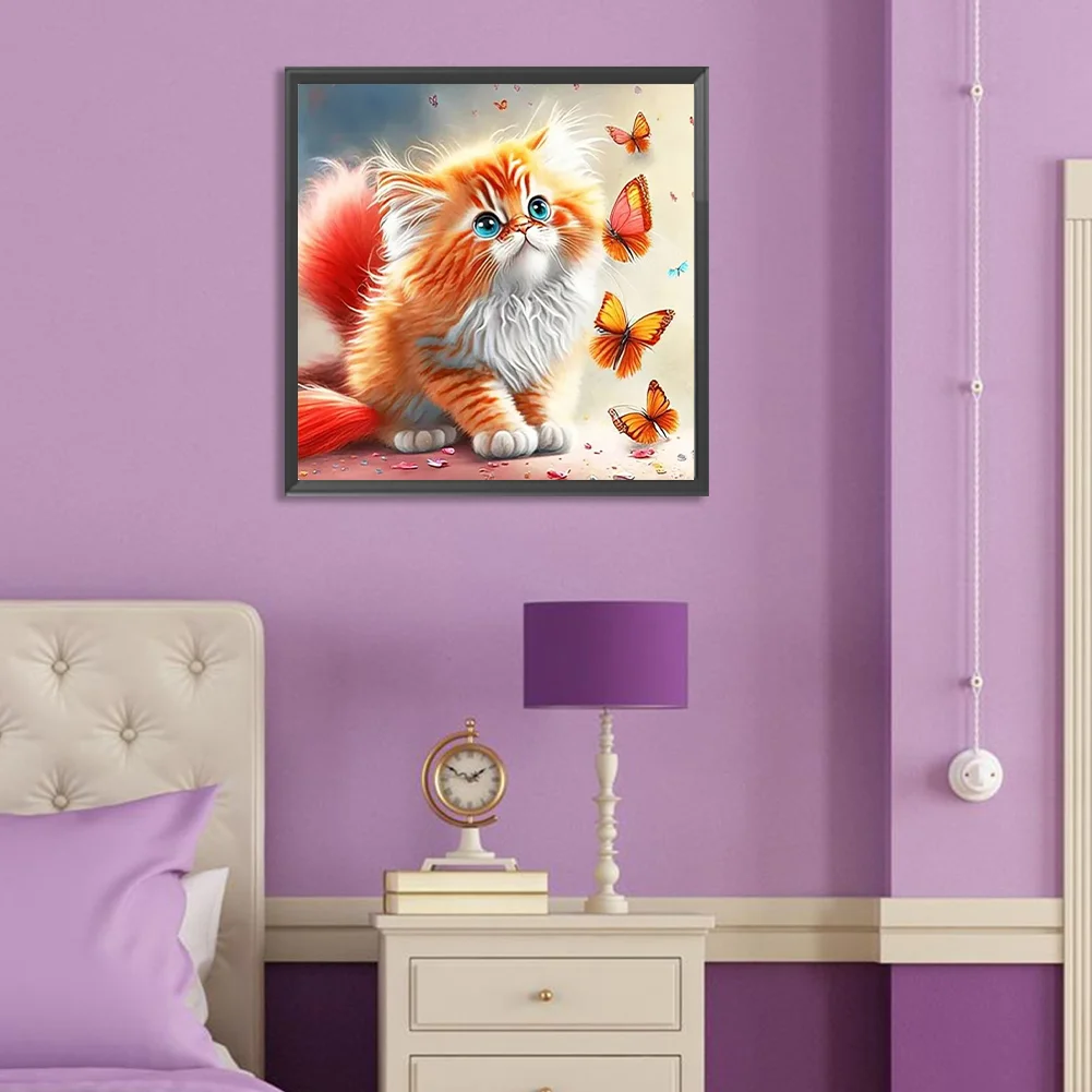 Full Round Diamond Painting 30*30cm - Butterfly And Kitten