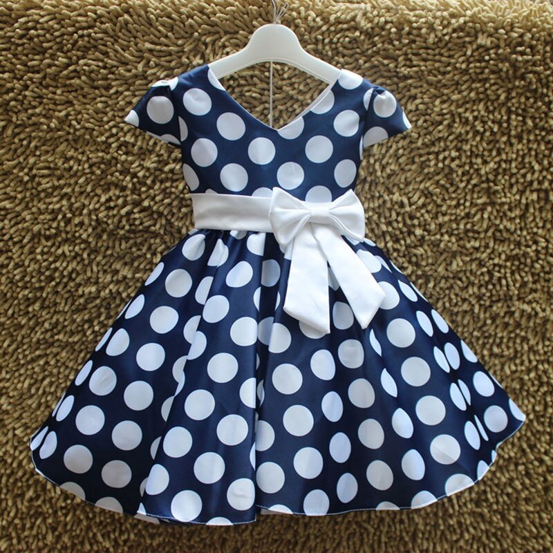 Summer Baby Girl Short Sleeve Bow Princess Dress for Girl Polka Dot Big Bow Party Wedding Dresses Kids Clothes Children Costumes