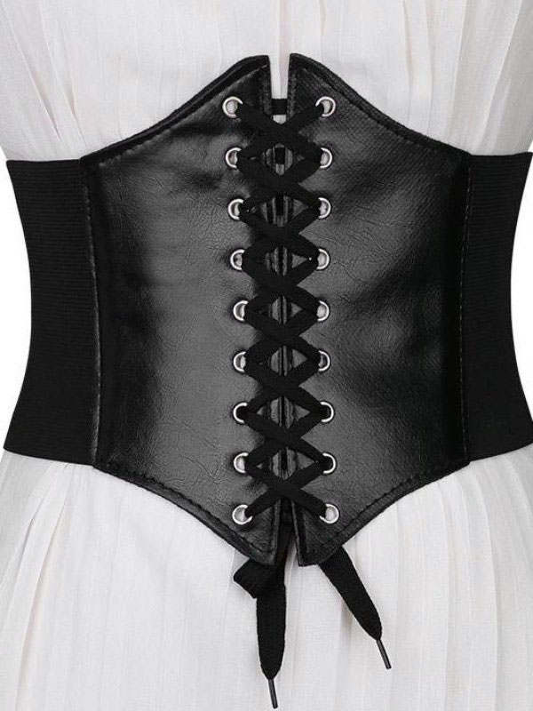 Goth Style Suspender Black PU Girdle Corset Shapewear