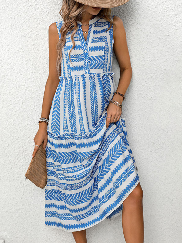 Mature Women Summer Fashion Bohemian Resort Sleeveless Dress