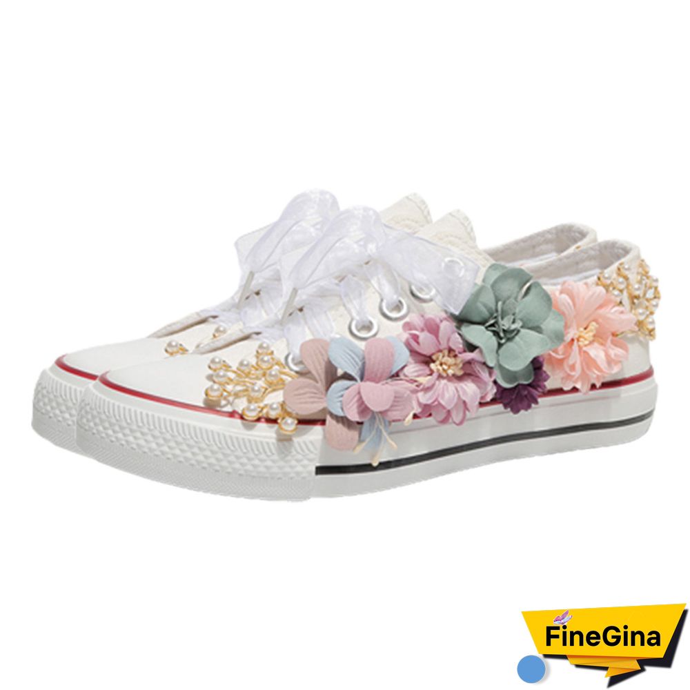 3D Blossom Decor Casual Canvas Shoes