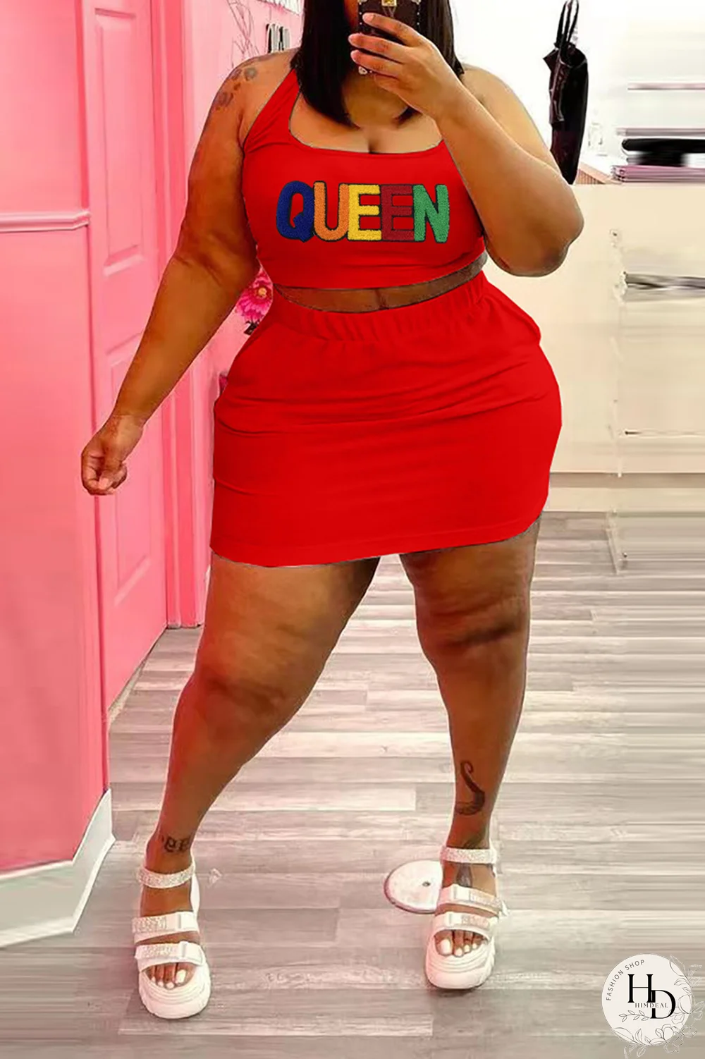 Black Casual Print Split Joint U Neck Pencil Skirt Plus Size Two Pieces