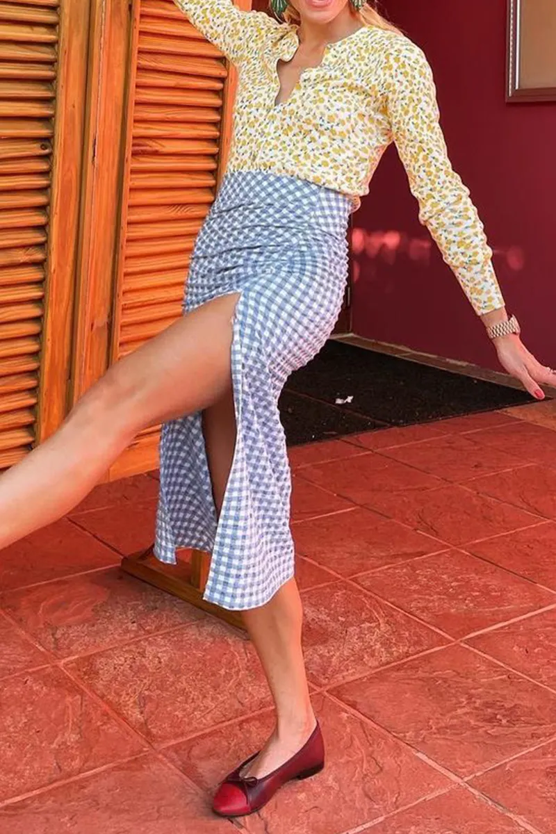 Casual Plaid Split Joint Straight Straight Full Print Bottoms